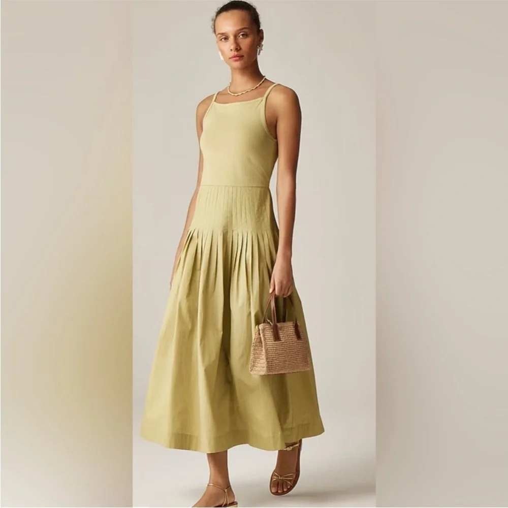 J.Crew Pintuck Mixy Dress Belmont Khaki Maxi Pleated Minimalist Modern Boho